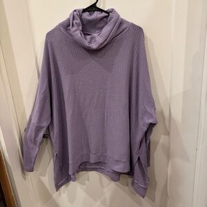 Purple Oversized Henley Roll-neck Long-sleeve Top